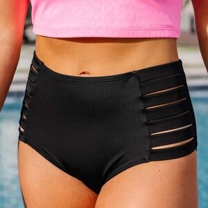 NWT KIAVA Black Mid Rise Bikini Bottoms with Side Cutouts
